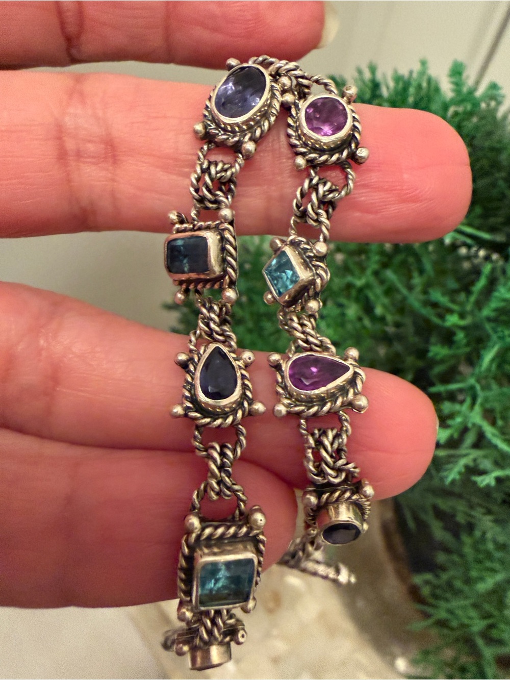 STERLING SILVER MULTI GEMSTONE BRACELET, 7.5"